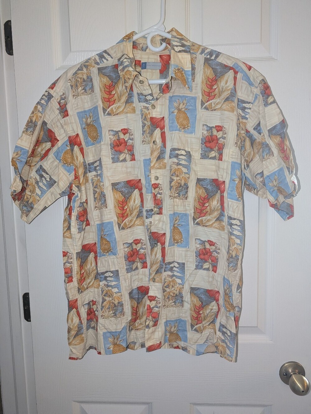 Half Moon Bay Vintage Hawaiian Tropical Print Shirt Cotton Button Up Men's Large